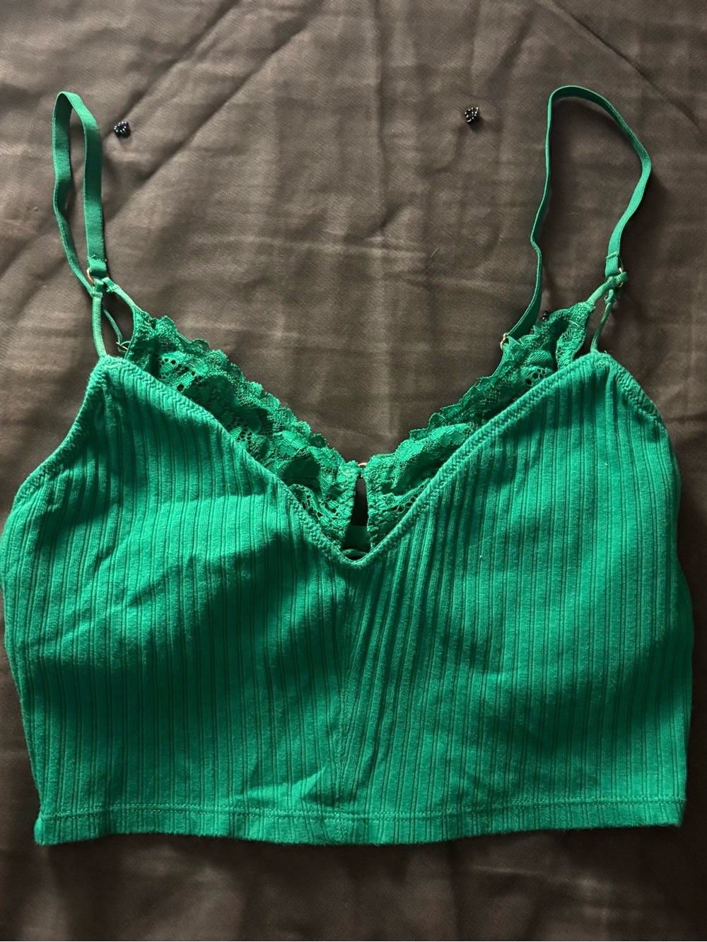 aerie Emerald Green Ribbed Lace-Trim Cami